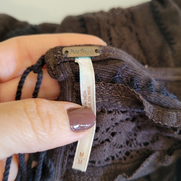 Free People Boho Open Back Crochet Trimmed Peasant Blouse Top Long Sleeve Size M - Picture 9 of 11